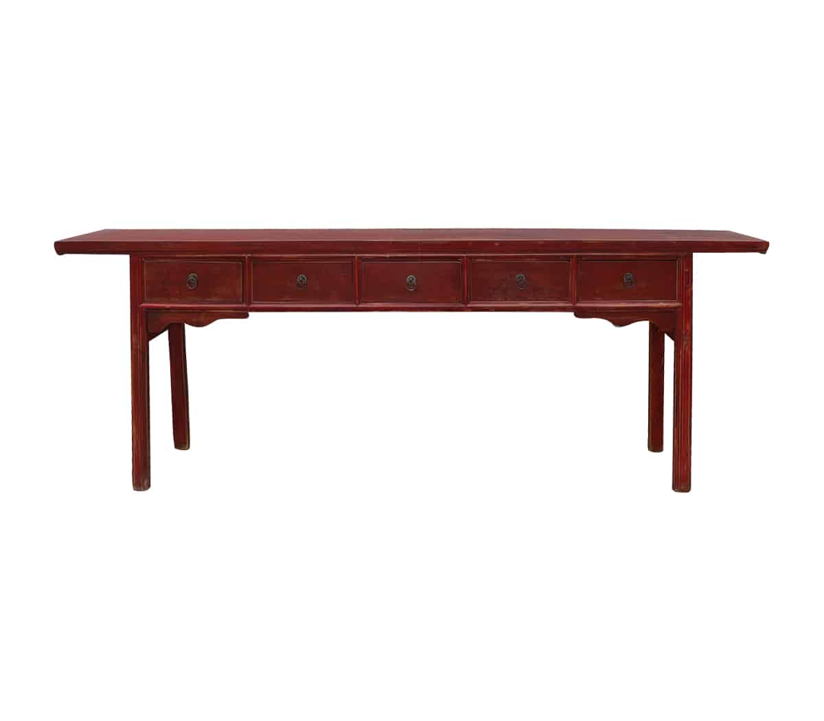 Rode-houten-wandtafel-met-lades