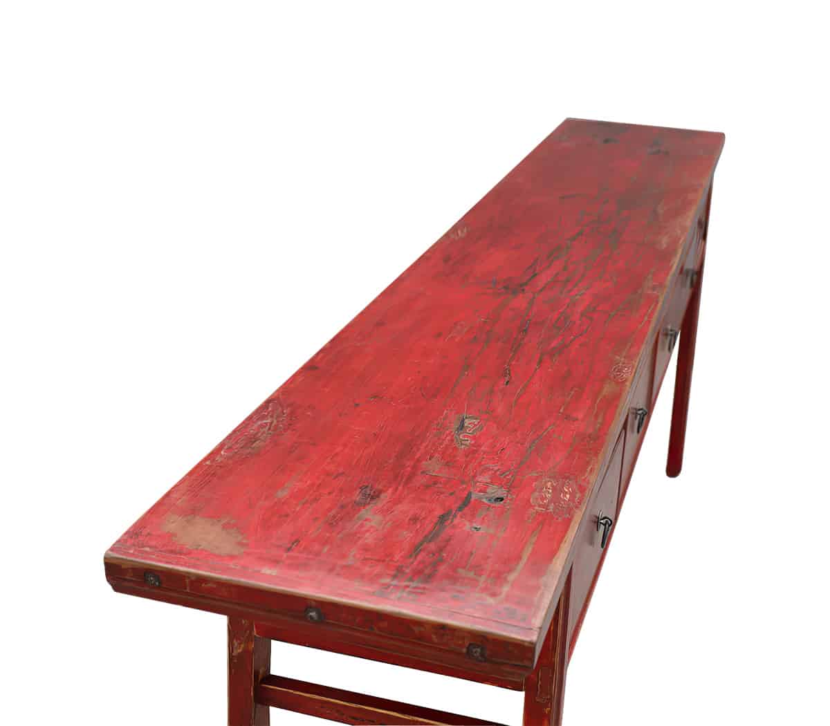 Rode-houten-wandtafel-met-lades