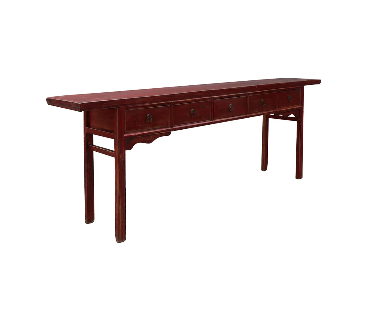 Rode-houten-wandtafel-met-lades