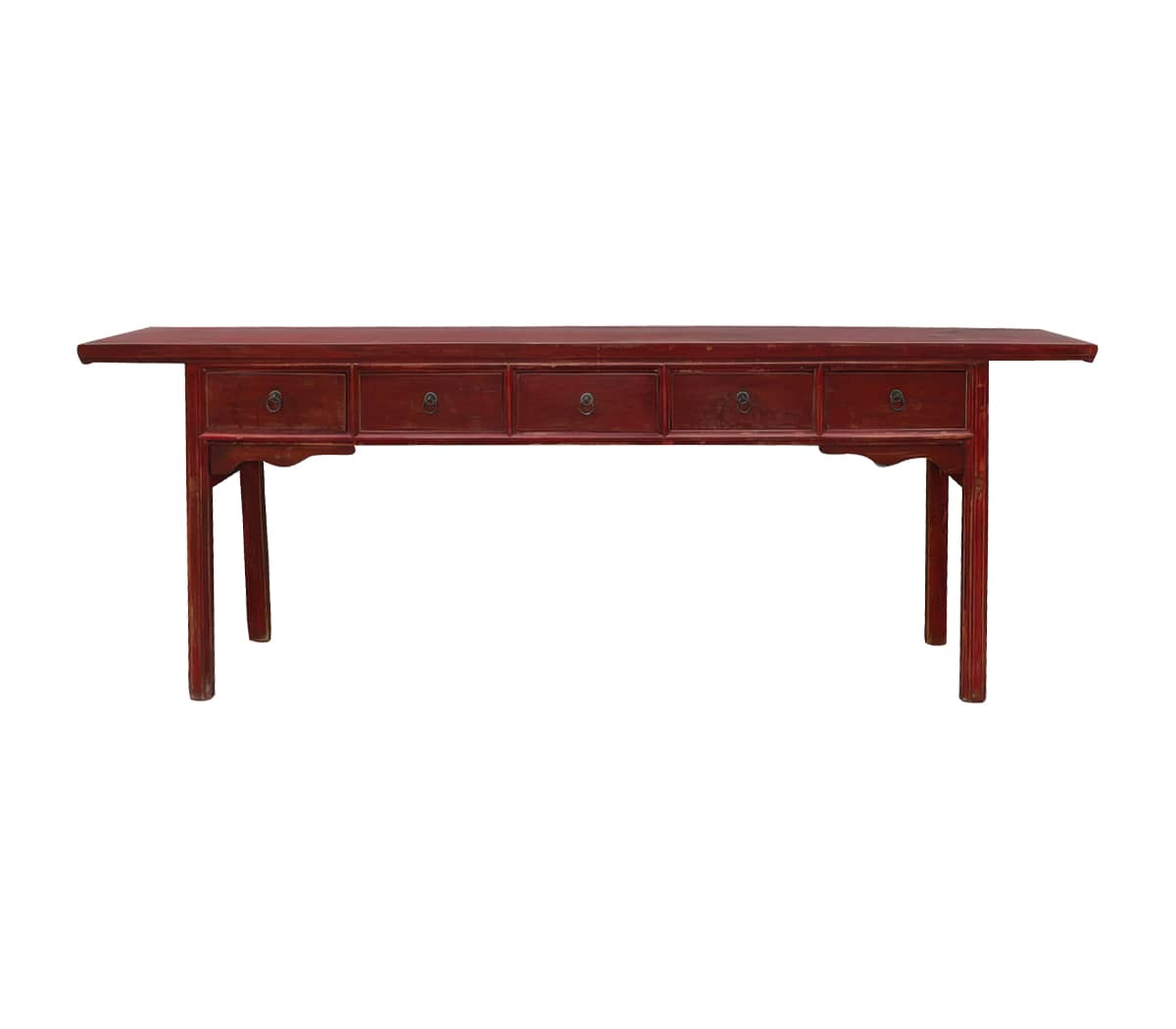 Rode-houten-wandtafel-met-lades