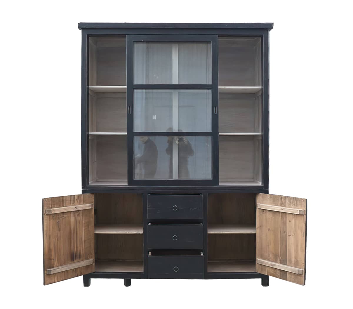 Buffetkast-met-schuifdeuren-met-glas-en-lades