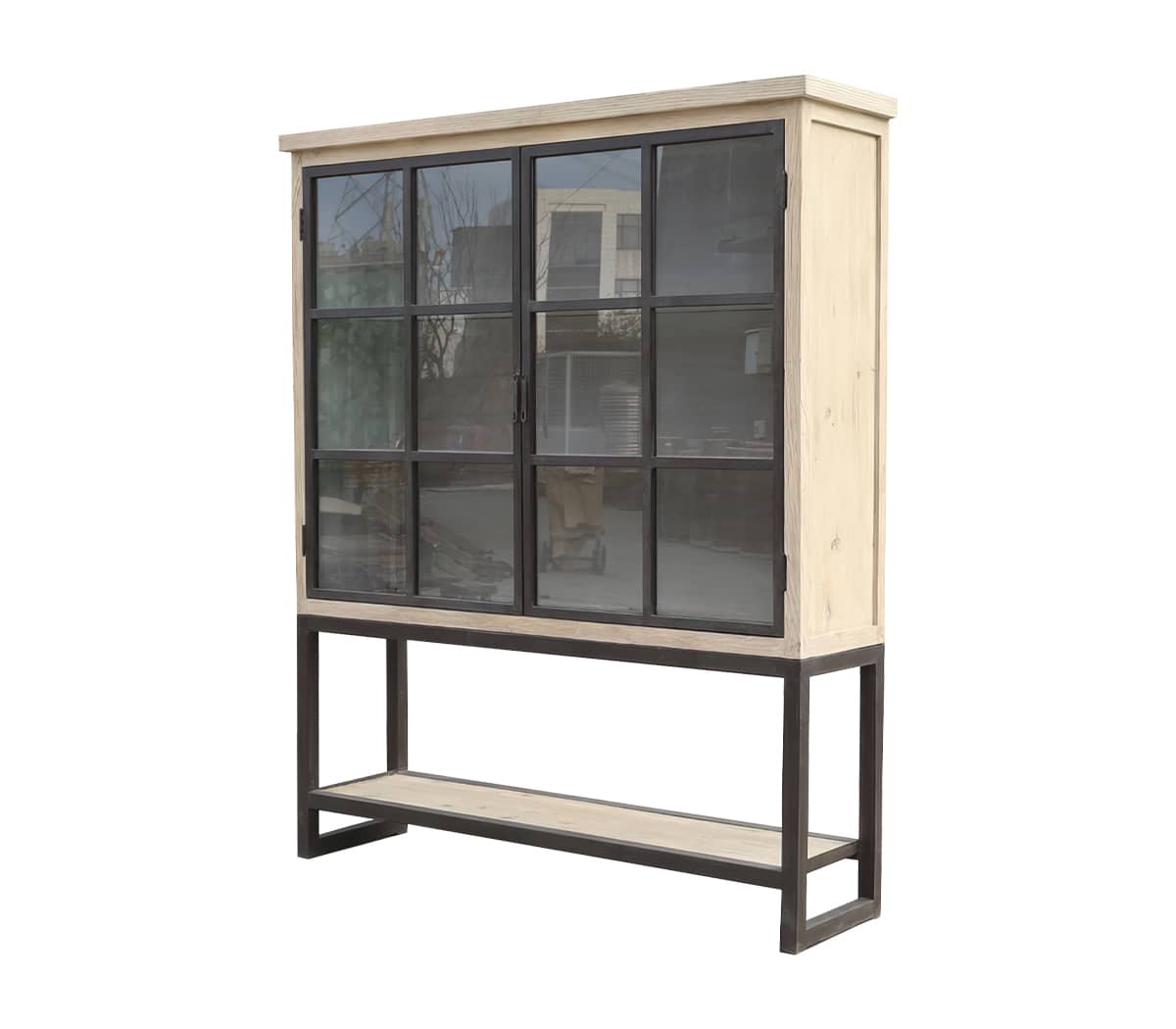 Buffetkast-met-2-deuren-met-glas-bruin-onderstel